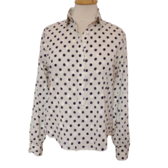 J. Crew Polka Dot Pull On Half Button Front Shirt- Sz XS - Picture 2 of 7